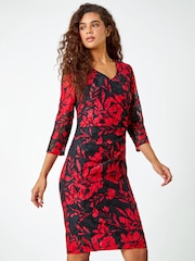 Roman Red Floral Stretch Lace Shift Dress - Image 3 of 6