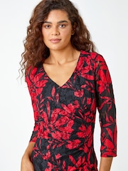 Roman Red Floral Stretch Lace Shift Dress - Image 4 of 6