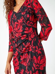 Roman Red Floral Stretch Lace Shift Dress - Image 5 of 6