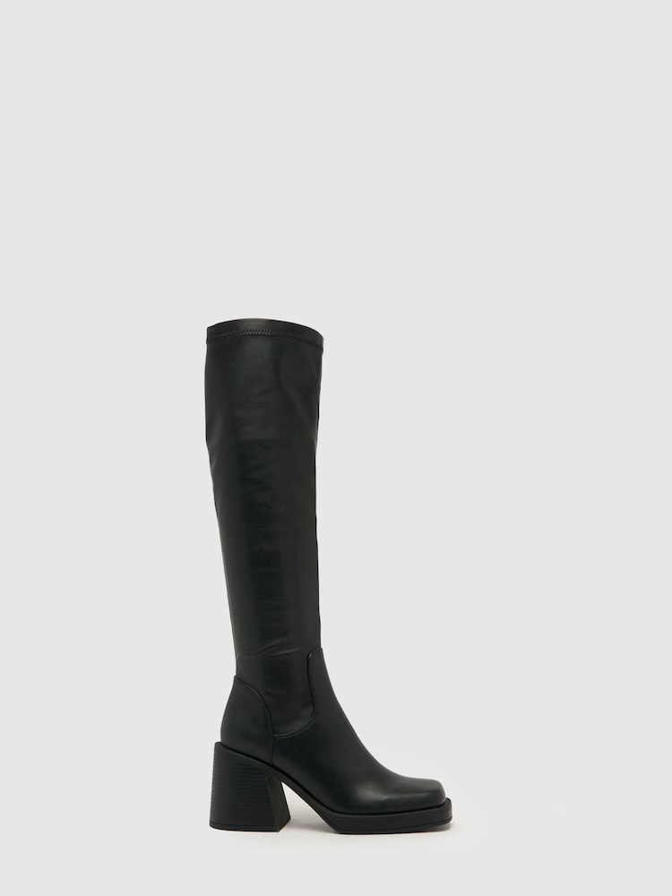 Schuh Danielle Platform Knee Black Boots - Image 1 of 4