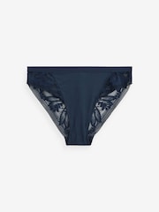 Navy Blue/Cream High Leg Microfibre & Lace Knickers 2 Pack - Image 7 of 9