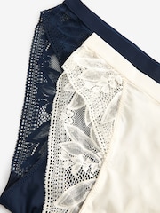Navy Blue/Cream High Leg Microfibre & Lace Knickers 2 Pack - Image 9 of 9