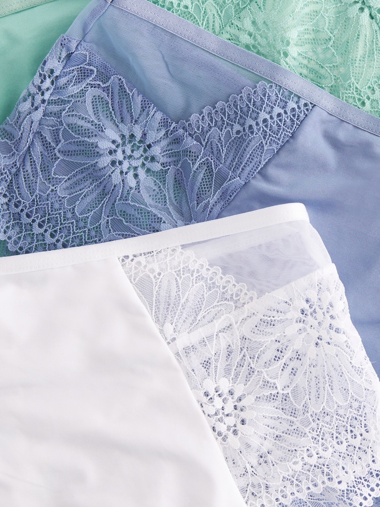 Blue/Green/White Lace High Waist High Leg Knickers 3 Pack - Image 10 of 10 Blue/Green/White Lace High Waist High Leg Knickers 3 Pack - Image 10 of 10