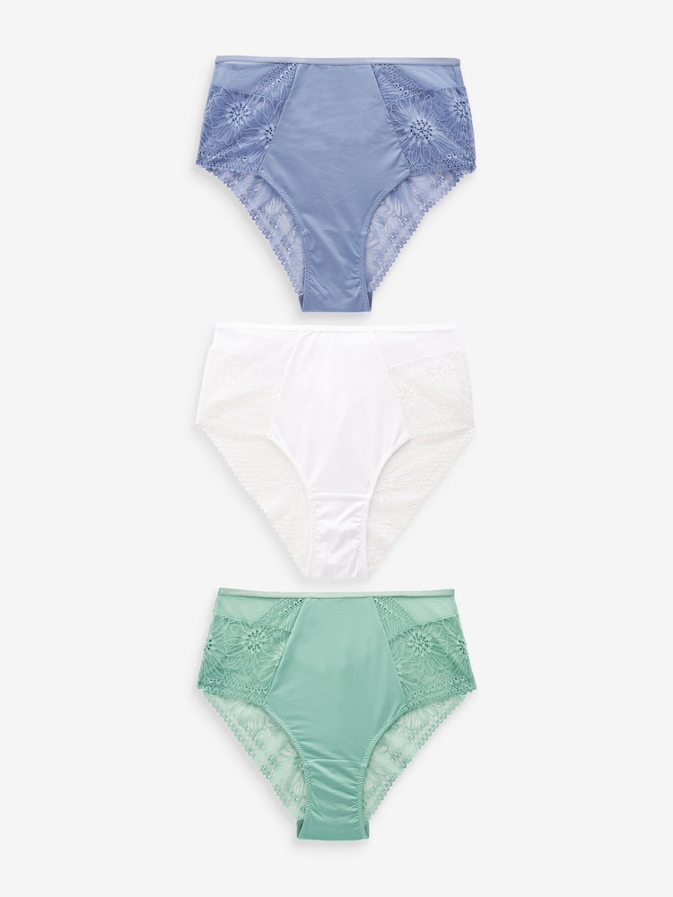 Blue/Green/White Lace High Waist High Leg Knickers 3 Pack - Image 2 of 10 Blue/Green/White Lace High Waist High Leg Knickers 3 Pack - Image 2 of 10