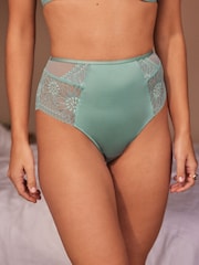 Blue/Green/White Lace High Waist High Leg Knickers 3 Pack - Image 3 of 10