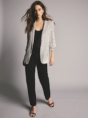 Silver Sequin Ruched Sleeve Blazer - Image 2 of 6