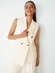Ecru Longline Sleeveless Double Breasted Blazer - Image 1 of 6
