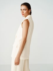 Ecru Longline Sleeveless Double Breasted Blazer - Image 3 of 6