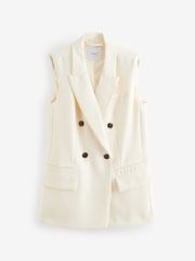 Ecru Longline Sleeveless Double Breasted Blazer - Image 5 of 6