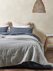 Bedfolk Blue Linen Cotton Throw - Image 1 of 5