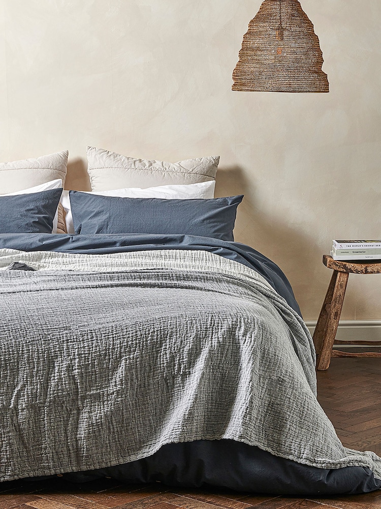 Bedfolk Blue Linen Cotton Throw - Image 1 of 5