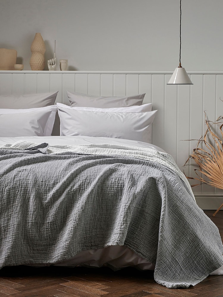 Bedfolk Blue Linen Cotton Throw - Image 2 of 5