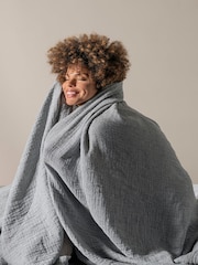 Bedfolk Blue Linen Cotton Throw - Image 4 of 5