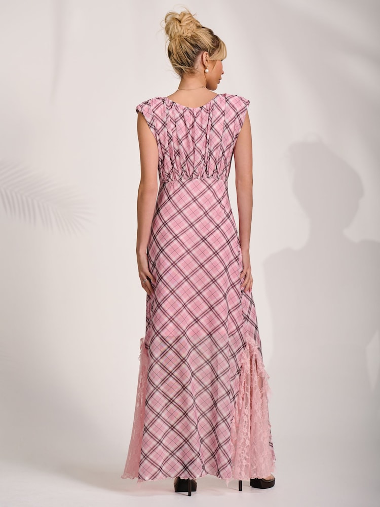 Jolie Moi Pink Lace Insert Mesh Maxi Dress - Image 2 of 6