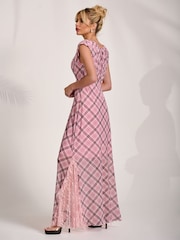 Jolie Moi Pink Lace Insert Mesh Maxi Dress - Image 4 of 6