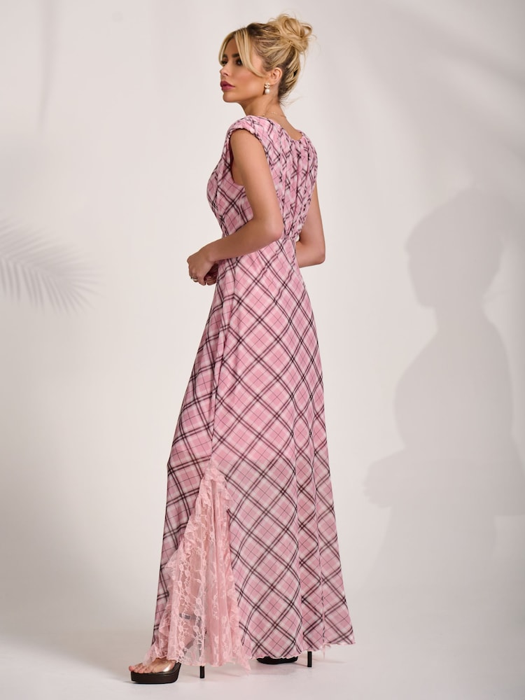 maxi dress with mesh inserts Braided Mesh Insert Maxi Dress Brown