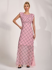 Jolie Moi Pink Lace Insert Mesh Maxi Dress - Image 5 of 6