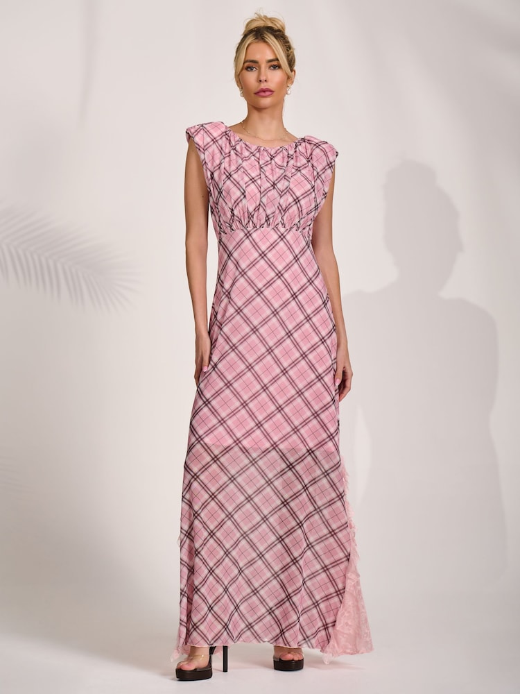 Jolie Moi Pink Lace Insert Mesh Maxi Dress - Image 6 of 6
