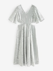 Silver Sequin Flutter Sleeve Maxi Dress - Image 10 of 11