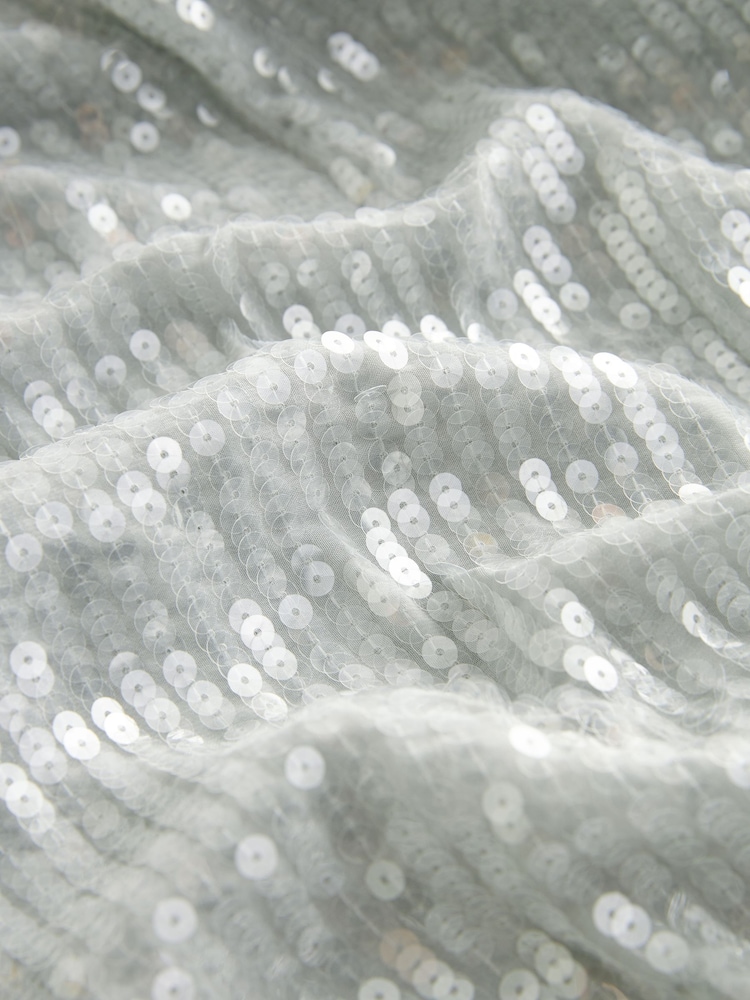 Silver Sequin Flutter Sleeve Maxi Dress - Image 11 of 11