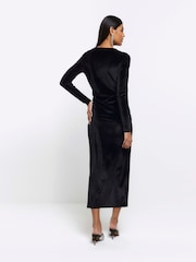 River Island Black Long Sleeves Twist Velvet Midi Dress - Image 2 of 4