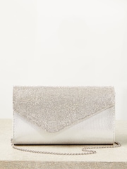Lipsy Silver Diamonte Asymmetric Foldover Chain Clutch Bag - Image 2 of 5