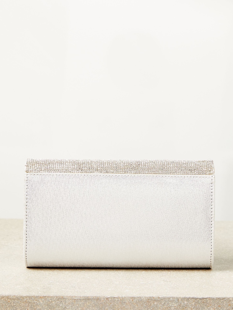 Lipsy Silver Diamonte Asymmetric Foldover Chain Clutch Bag - Image 5 of 5