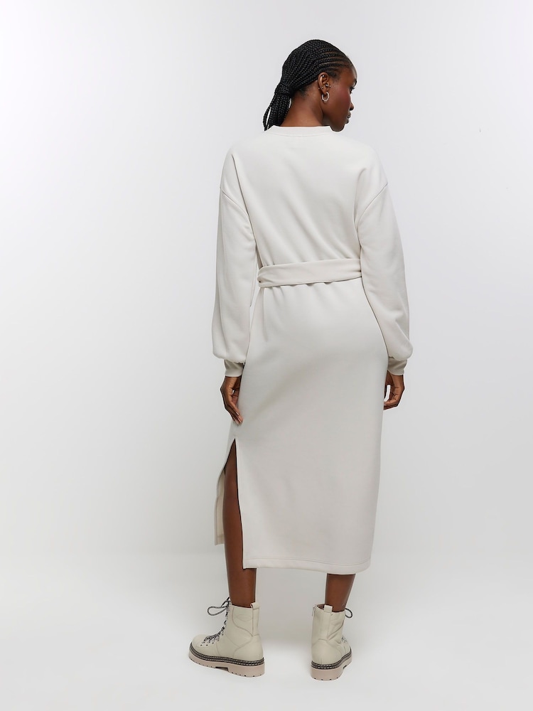 River Island Cream Tie Sweat Midi Dress - Image 2 of 4