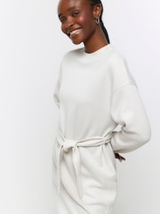 River Island Cream Tie Sweat Midi Dress - Image 3 of 4