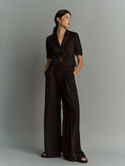Schwarz - Leinenhose mit weitem Bein - Bild 1 von 6
