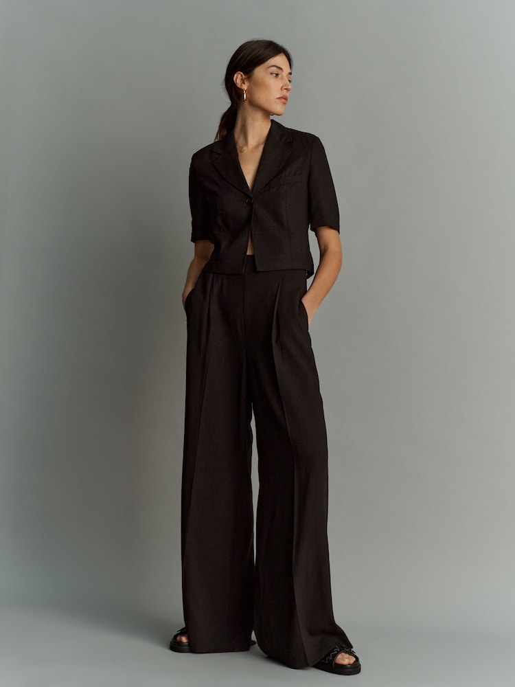 Black Linen Wide Leg Trousers - Image 1 of 6 Black Linen Wide Leg Trousers - Image 1 of 6