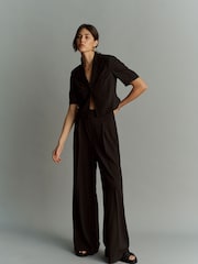 Black Cropped Linen Blend Boxy Top - Image 2 of 5