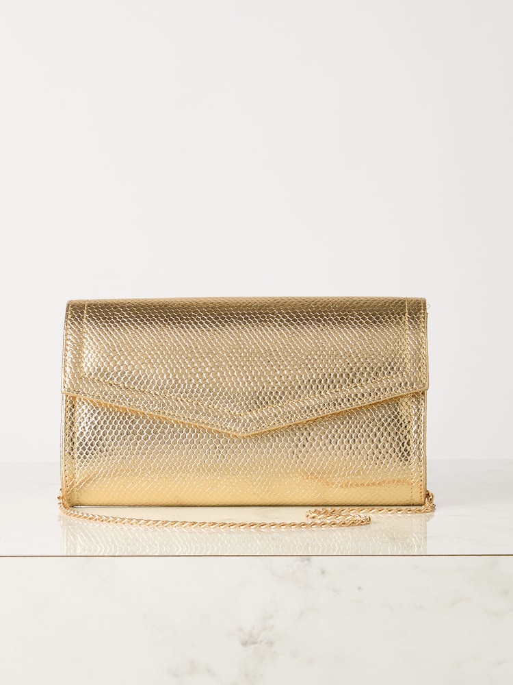 Lipsy Gold Foldover Ocassion Envelope Clutch Bag - Image 1 of 5