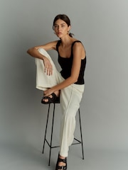 Ecru Drawstring Tencel Wide Leg Trousers - Image 2 of 7