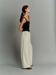 Ecru Drawstring Tencel Wide Leg Trousers - Image 4 of 7