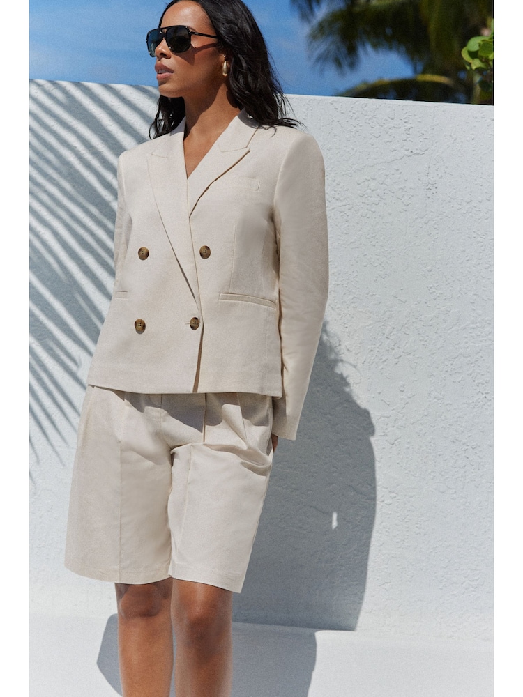 Neutral Rochelle Fleck Long Shorts - Image 1 of 5