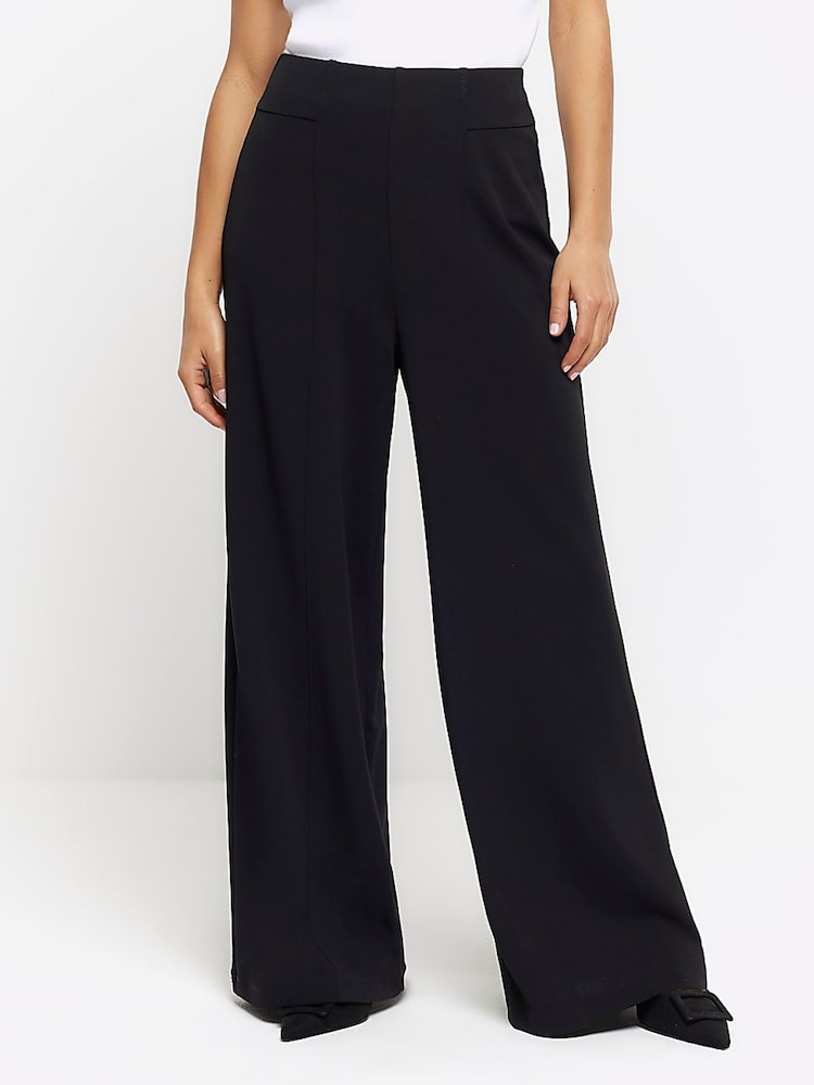 River Island Black Petite Wide Leg Stitch Detail Trousers - Image 2 of 6