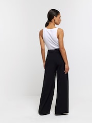 River Island Black Petite Wide Leg Stitch Detail Trousers - Image 4 of 6