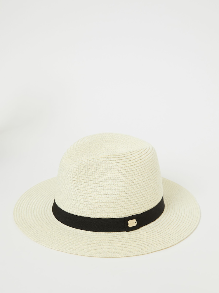 Lipsy Neutral/Black Straw Fedora Hat - Image 2 of 3
