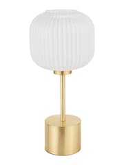 Pacific White Bella Ribbed Glass and Gold Metal Table Lamp - Image 2 of 5