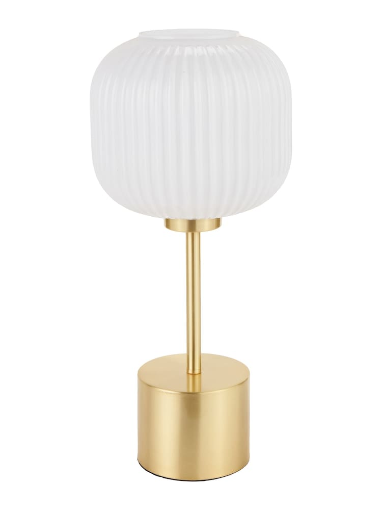 Pacific White Bella Ribbed Glass and Gold Metal Table Lamp - Image 2 of 5