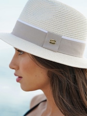 Lipsy Taupe Brown Neutral Straw Fedora Hat - Image 2 of 4