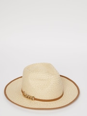 Lipsy Neutral/PU Chain Straw Fedora Hat - Image 3 of 4