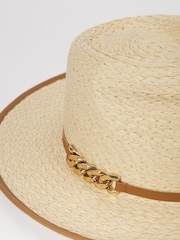 Lipsy Neutral/PU Chain Straw Fedora Hat - Image 4 of 4