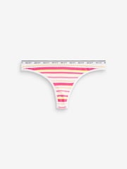 Pink/Stripe/Lime Green Thong Cotton Rich Logo Knickers 4 Pack - Image 8 of 9