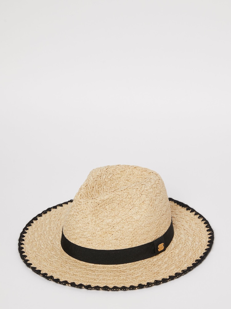 Lipsy Black Whipstitch Straw Fedora Hat - Image 4 of 4