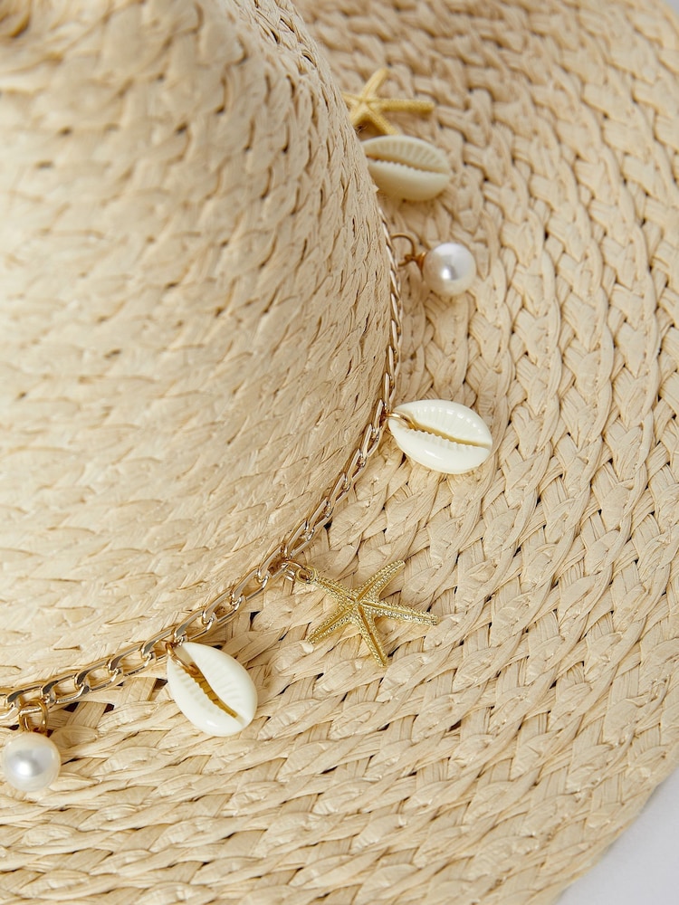 Lipsy Neutral/Shell Straw Fedora Hat - Image 4 of 4