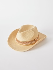 Lipsy Beige Embellished Western Straw Fedora Hat - Image 3 of 4