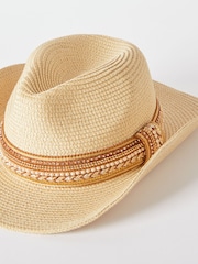 Lipsy Beige Embellished Western Straw Fedora Hat - Image 4 of 4