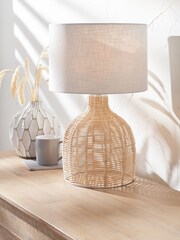 Pacific Natural Caswell Rattan Cloche Table Lamp - Image 1 of 6